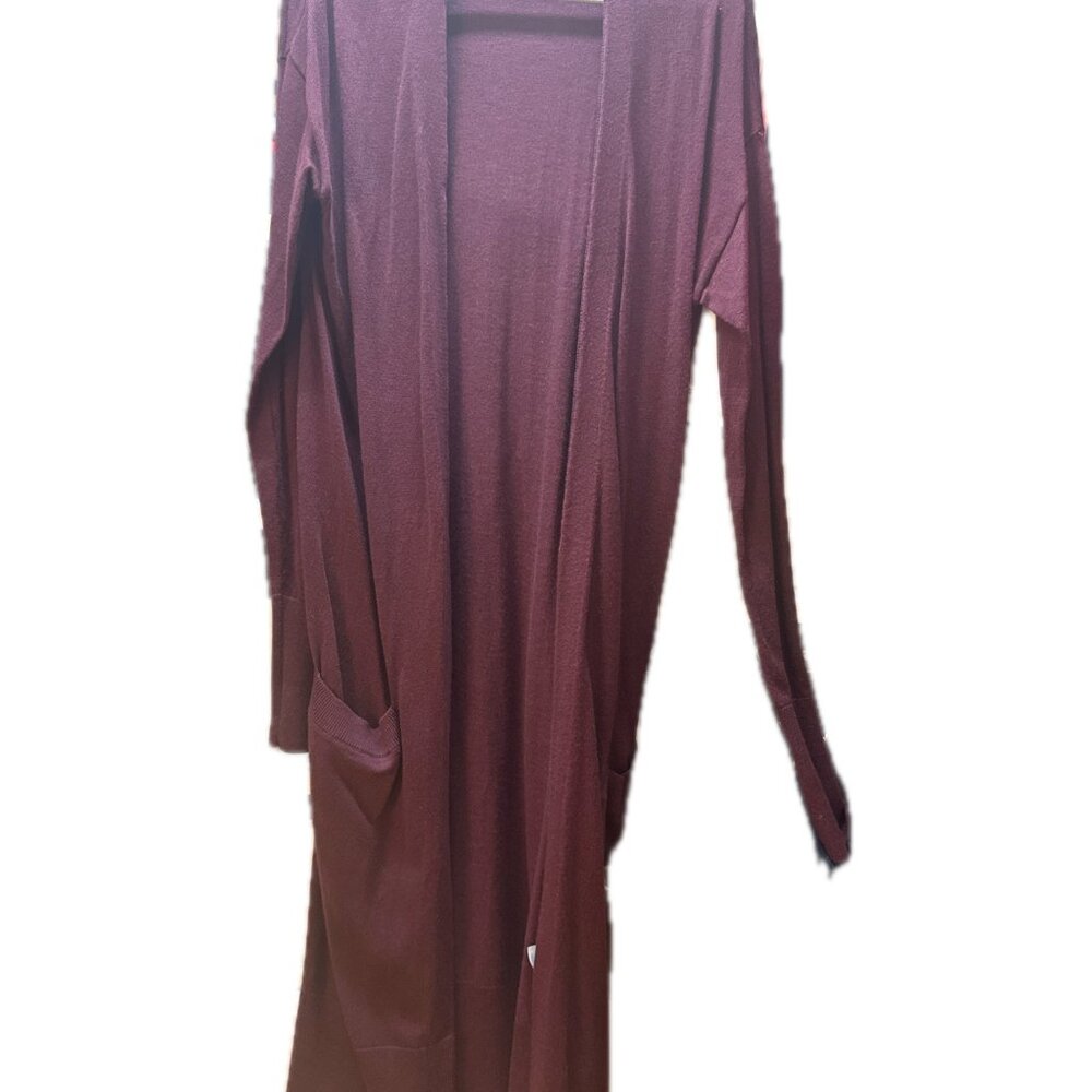 Halogen Maroon Open-Front Long Cardigan - Picture 2 of 3